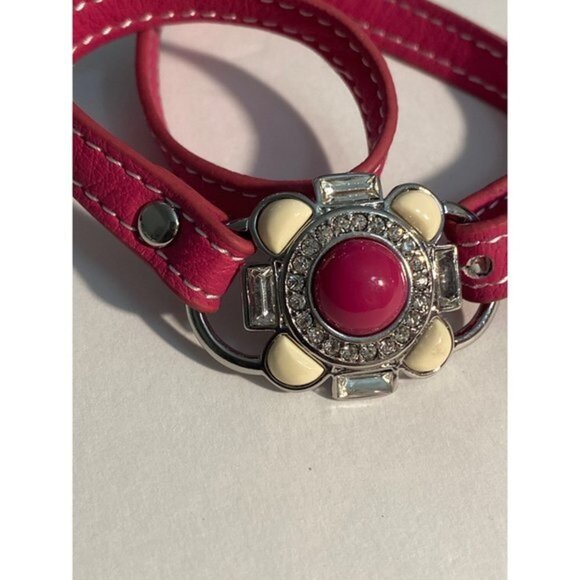 Lia Sophia Pink Leather Wrap Bracelet Adjustable Pink White Flower - Picture 6 of 8